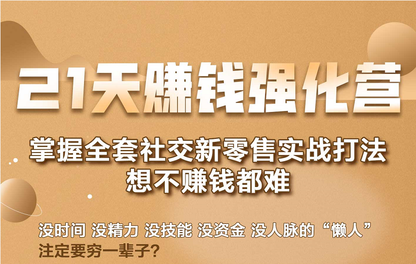 21天赚钱强化营，掌握全套社交新零售实战打法，赚回N倍学员-林文副业站