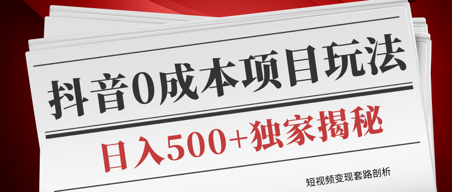 短视频变现套路剖析，抖音0成本赚钱项目玩法，日入500+独家揭秘（共2节视频）-林文副业站