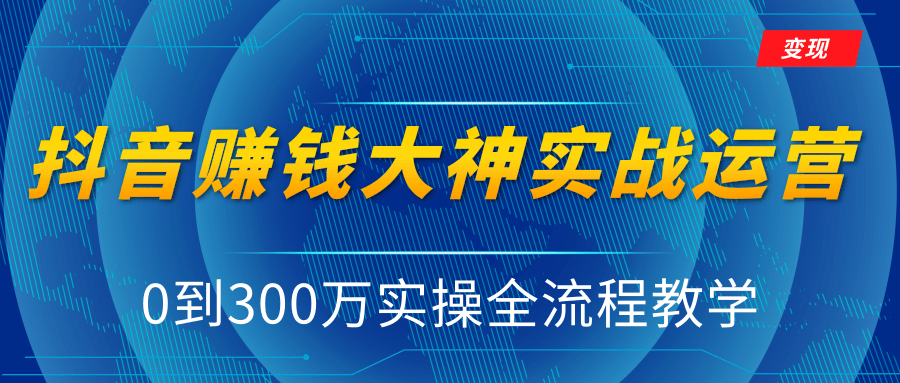 抖音赚钱大神实战运营教程，0到300万实操全流程教学，抖音独家变现模式-林文副业站