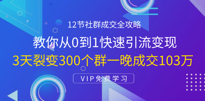 12节社群成交全攻略：从0到1快速引流变现，3天裂变300个群一晚成交103万-林文副业站