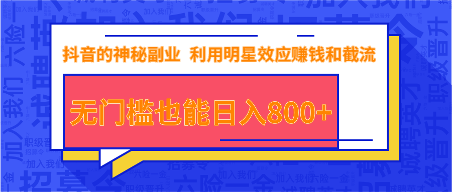 抖音上神秘副业项目，利用明星效应赚钱和截流，无门槛也能日入800+-林文副业站