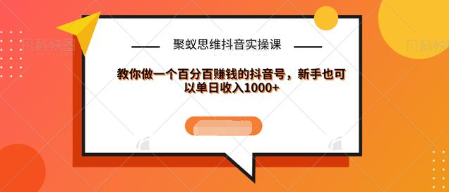 聚蚁思维抖音实操课:教你做一个百分百赚钱的抖音号，新手也可以单日收入1000+-林文副业站