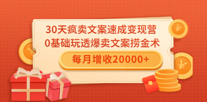 30天疯卖文案速成变现营，0基础玩透爆卖文案捞金术！每月增收20000+-林文副业站