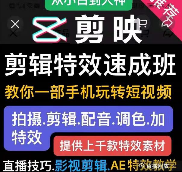 剪映剪辑特效速成班：教你一部手机玩转短视频，提供上千款特效素材-林文副业站