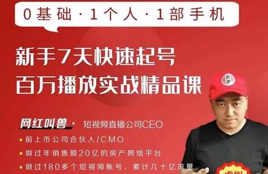 网红叫兽·新手7天快速起号百万播放实战精品课，0基础1个人1部手机-林文副业站