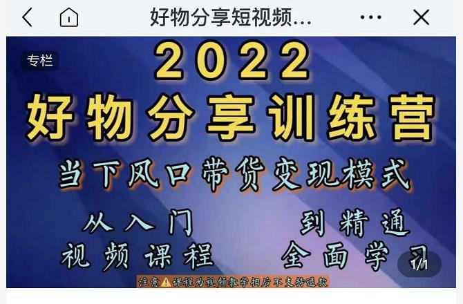 萌飞好物·2022抖音好物分享训练营，当下风口带货变现模式，从入门到精通-林文副业站