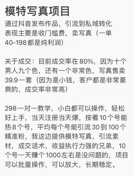 抖音模特写真儿项目，简单粗暴来钱快，一个月2w，可规模化复制（附全套资料）-林文副业站