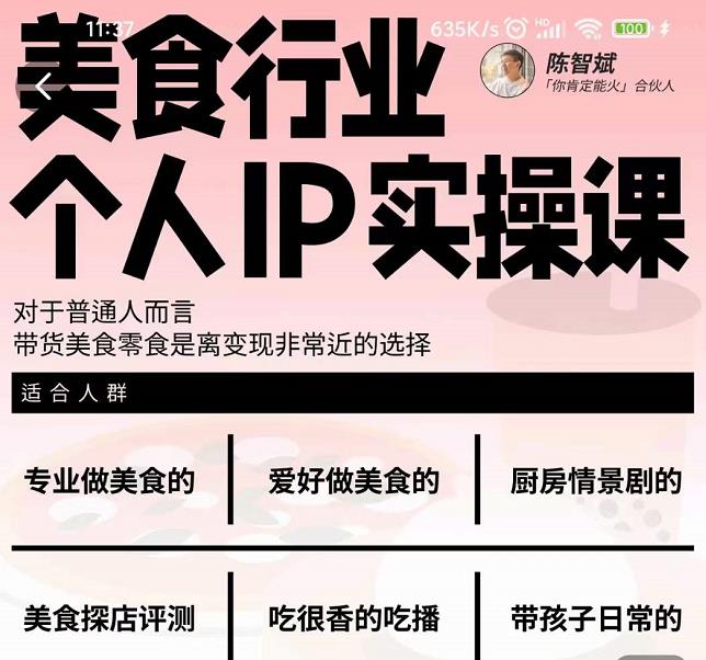 美食行业个人IP实操课，对于普通人而言，带货美食零食是离变现非常近的选择-林文副业站