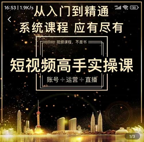 短视频高手实操课：账号+运营+直播，从入门到精通，系统课程，应有尽有-林文副业站