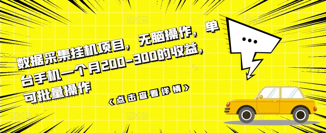 数据采集挂机项目，无脑操作，单台手机一个月200-300的收益，可批量操作-林文副业站