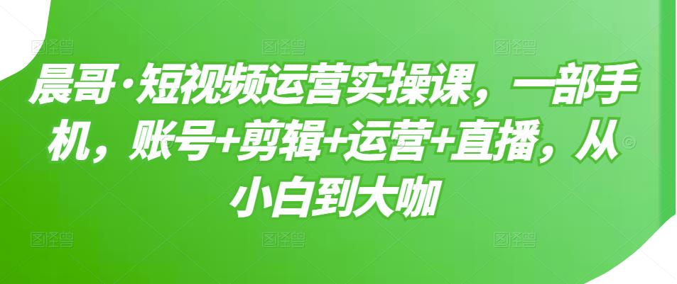 晨哥·短视频运营实操课，一部手机，账号+剪辑+运营+直播，从小白到大咖-林文副业站