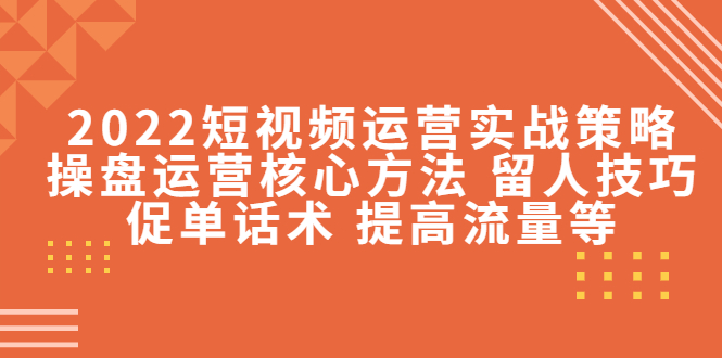 2022短视频运营实战策略：操盘运营核心方法 留人技巧促单话术 提高流量等-林文副业站