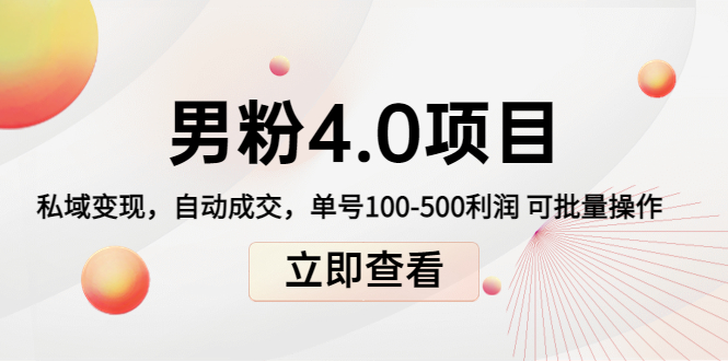 男粉4.0项目：私域变现 自动成交 单号100-500利润 可批量（送1.0+2.0+3.0）-林文副业站