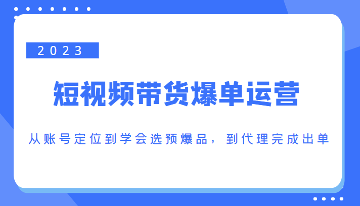 2023短视频带货爆单运营，从账号定位到学会选预爆品，到代理完成出单（价值1250元）-林文副业站