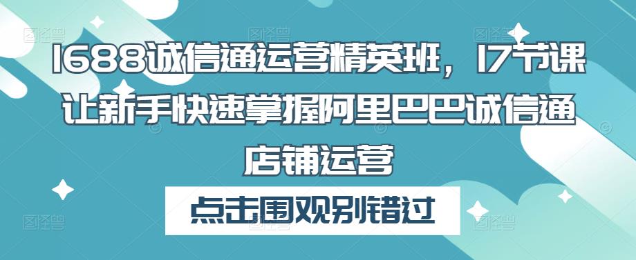 1688诚信通运营精英班，17节课让新手快速掌握阿里巴巴诚信通店铺运营-林文副业站