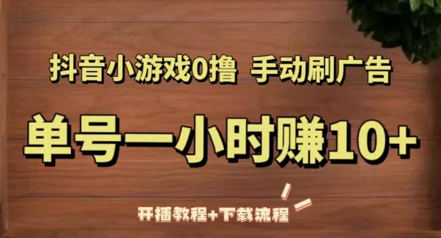 抖音小游戏0撸手动刷广告，单号一小时赚10+（开播教程+下载流程）-林文副业站