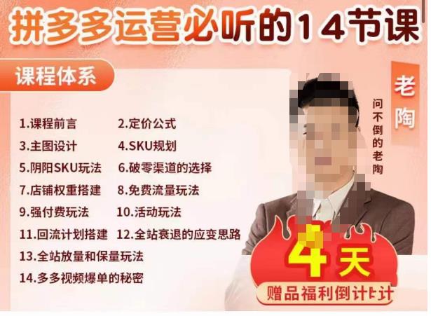 老陶电商·拼多多运营必听14节课，老陶亲授，拒绝口嗨，全后台实操演示-林文副业站