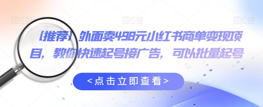 外面卖498元小红书商单变现项目，教你快速起号接广告，可以批量起号-林文副业站