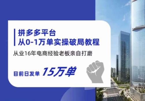 拼多多从0-1万单实操破局教程，从业16年电商经验打磨，目前日发单15万单-林文副业站