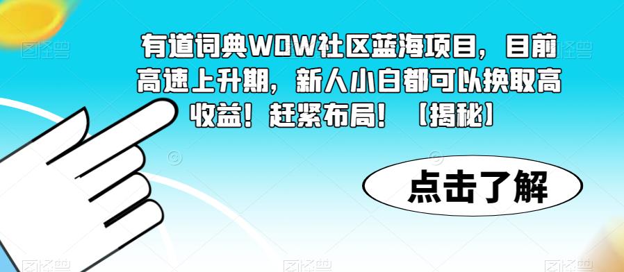 有道词典WOW社区蓝海项目，目前高速上升期，新人小白都可以换取高收益！赶紧布局！【揭秘】-林文副业站