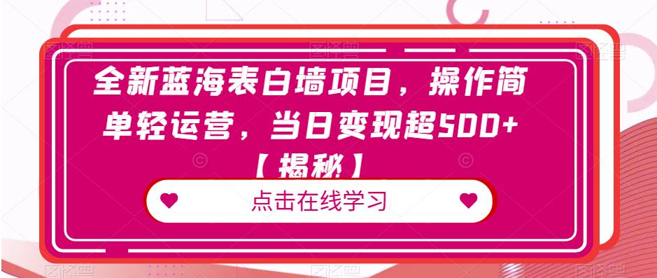 全新蓝海表白墙项目，操作简单轻运营，当日变现超500+【揭秘】-林文副业站