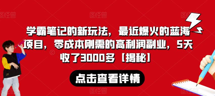 学霸笔记的新玩法，最近爆火的蓝海项目，零成本刚需的高利润副业，5天收了3000多【揭秘】-林文副业站
