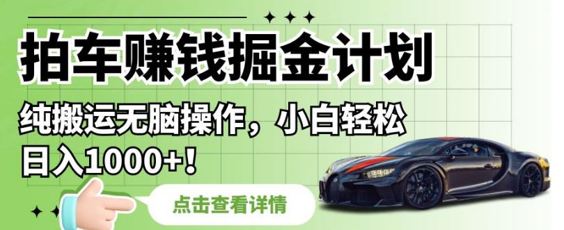拍车赚钱掘金计划，纯搬运无脑操作，小白轻松日入1000+【揭秘】-林文副业站