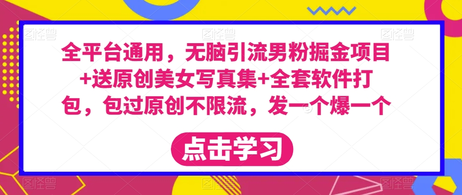 全平台通用，无脑引流男粉掘金项目+送原创美女写真集+全套软件打包，包过原创不限流，发一个爆一个【揭秘】-林文副业站