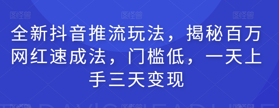 全新抖音推流玩法，揭秘百万网红速成法，门槛低，一天上手三天变现-林文副业站