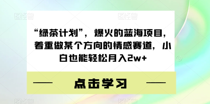 “绿茶计划”，爆火的蓝海项目，着重做某个方向的情感赛道，小白也能轻松月入2w+【揭秘】-林文副业站