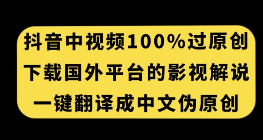 抖音中视频百分百过原创，下载国外平台的电影解说，一键翻译成中文获取收益-林文副业站