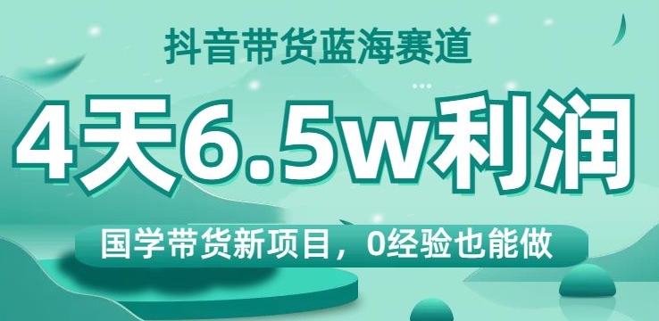 抖音带货蓝海赛道，国学带货新项目，0经验也能做，4天6.5w利润【揭秘】-林文副业站