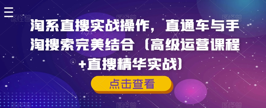 淘系直搜实战操作，直通车与手淘搜索完美结合（高级运营课程+直搜精华实战）-林文副业站