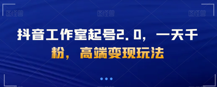 抖音工作室起号2.0，一天千粉，高端变现玩法【揭秘】-林文副业站
