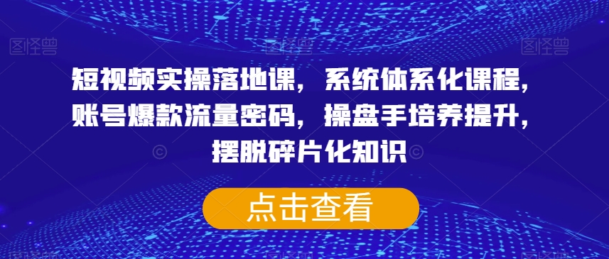 短视频实操落地课，系统体系化课程，账号爆款流量密码，操盘手培养提升，摆脱碎片化知识-林文副业站