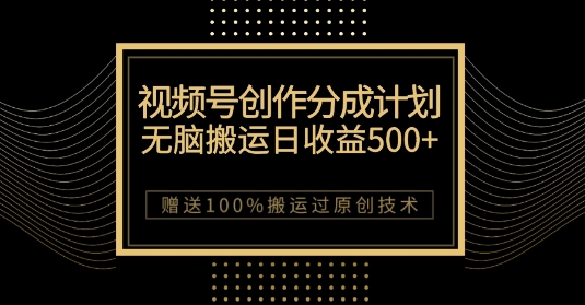 最新视频号创作分成计划，无脑搬运一天收益500+，100%搬运过原创技巧【揭秘】-林文副业站