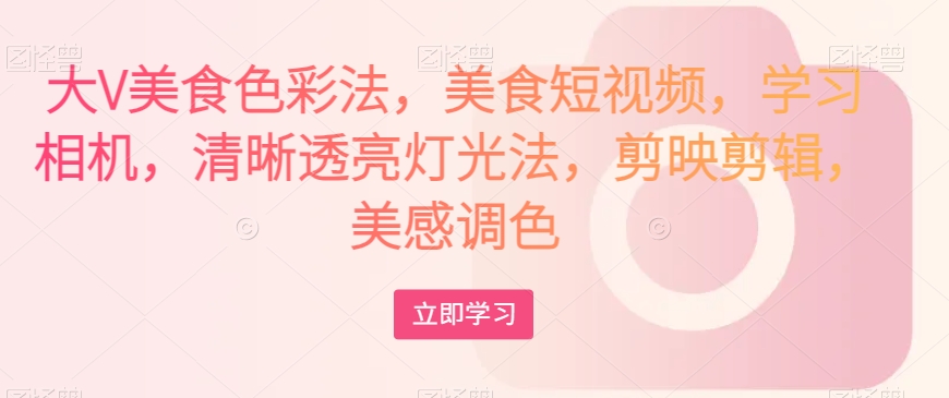 大V美食色彩法，美食短视频，学习相机，清晰透亮灯光法，剪映剪辑，美感调色-林文副业站