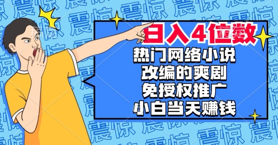 热门网络小说改编的爽剧，免授权推广，新人当天就能赚钱，日入4位数【揭秘】-林文副业站