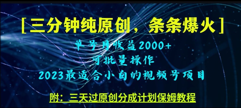 三分钟制作视频号纯原创，条条爆款，轻松月入过万【揭秘】-林文副业站