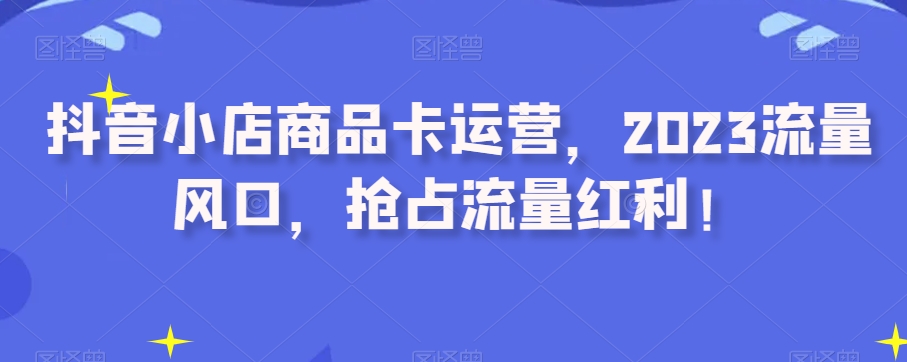 抖音小店商品卡运营，2023流量风口，抢占流量红利！-林文副业站