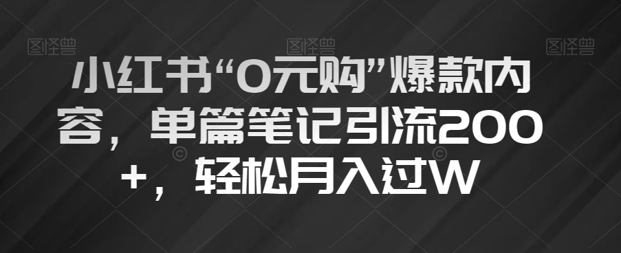 小红书“0元购”爆款内容，单篇笔记引流200+，轻松月入过W【揭秘】-林文副业站