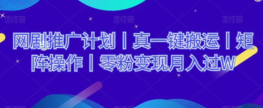 网剧推广计划丨真一键搬运丨矩阵操作丨零粉变现月入过W-林文副业站