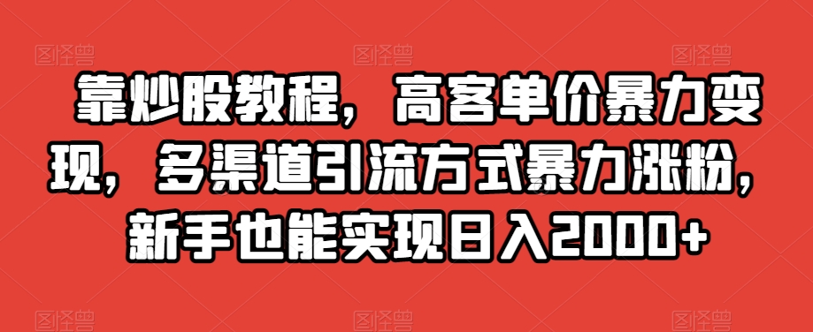 靠炒股教程，高客单价暴力变现，多渠道引流方式暴力涨粉，新手也能实现日入2000+【揭秘】-林文副业站