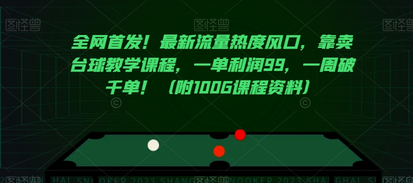 全网首发！最新流量热度风口，靠卖台球教学课程，一单利润99，一周破千单！（附100G课程资料）-林文副业站