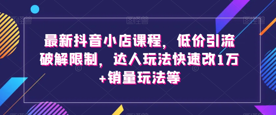 最新抖音小店课程，低价引流破解限制，达人玩法快速改1万+销量玩法等-林文副业站