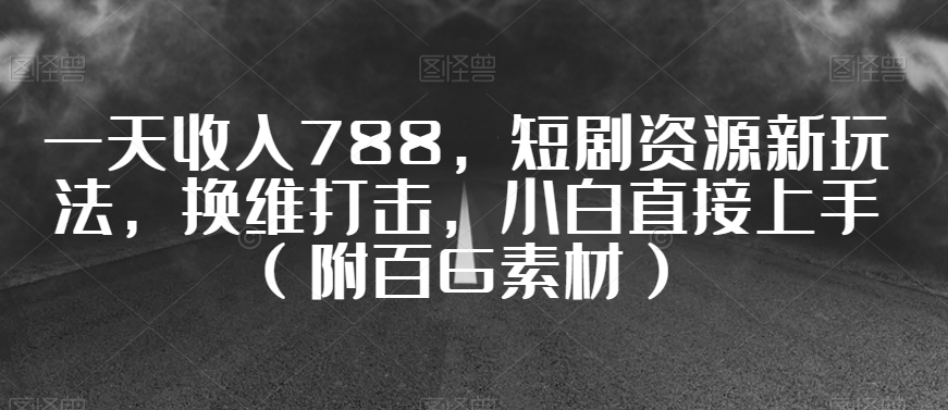 一天收入788，短剧资源新玩法，换维打击，小白直接上手（附百G素材）【揭秘】-林文副业站