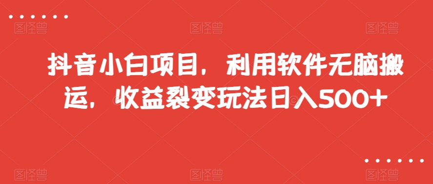 抖音小白项目，利用软件无脑搬运，收益裂变玩法日入500+【揭秘】-林文副业站