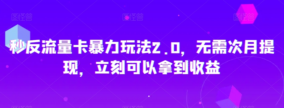 秒反流量卡暴力玩法2.0，无需次月提现，立刻可以拿到收益【揭秘】-林文副业站