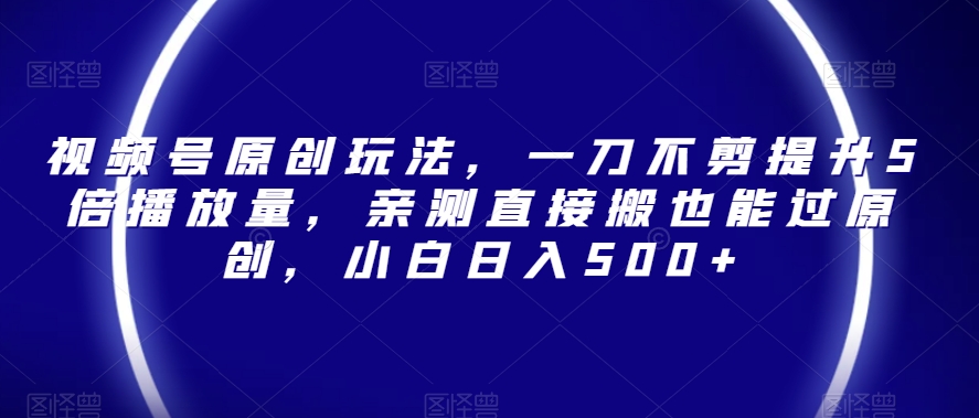 视频号原创玩法，一刀不剪提升5倍播放量，亲测直接搬也能过原创，小白日入500+【揭秘】-林文副业站