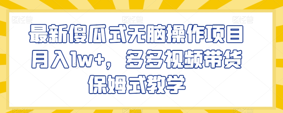 最新傻瓜式无脑操作项目月入1w+，多多视频带货保姆式教学【揭秘】-林文副业站